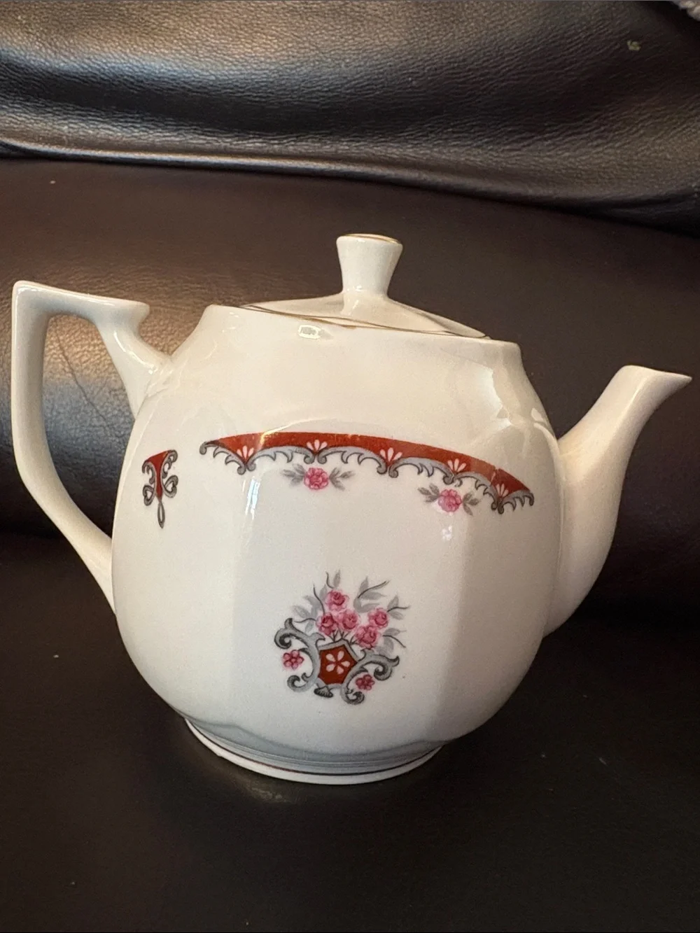 Golden China C. V. H. Classic White Porcelain Teapot with Pink Floral Accent